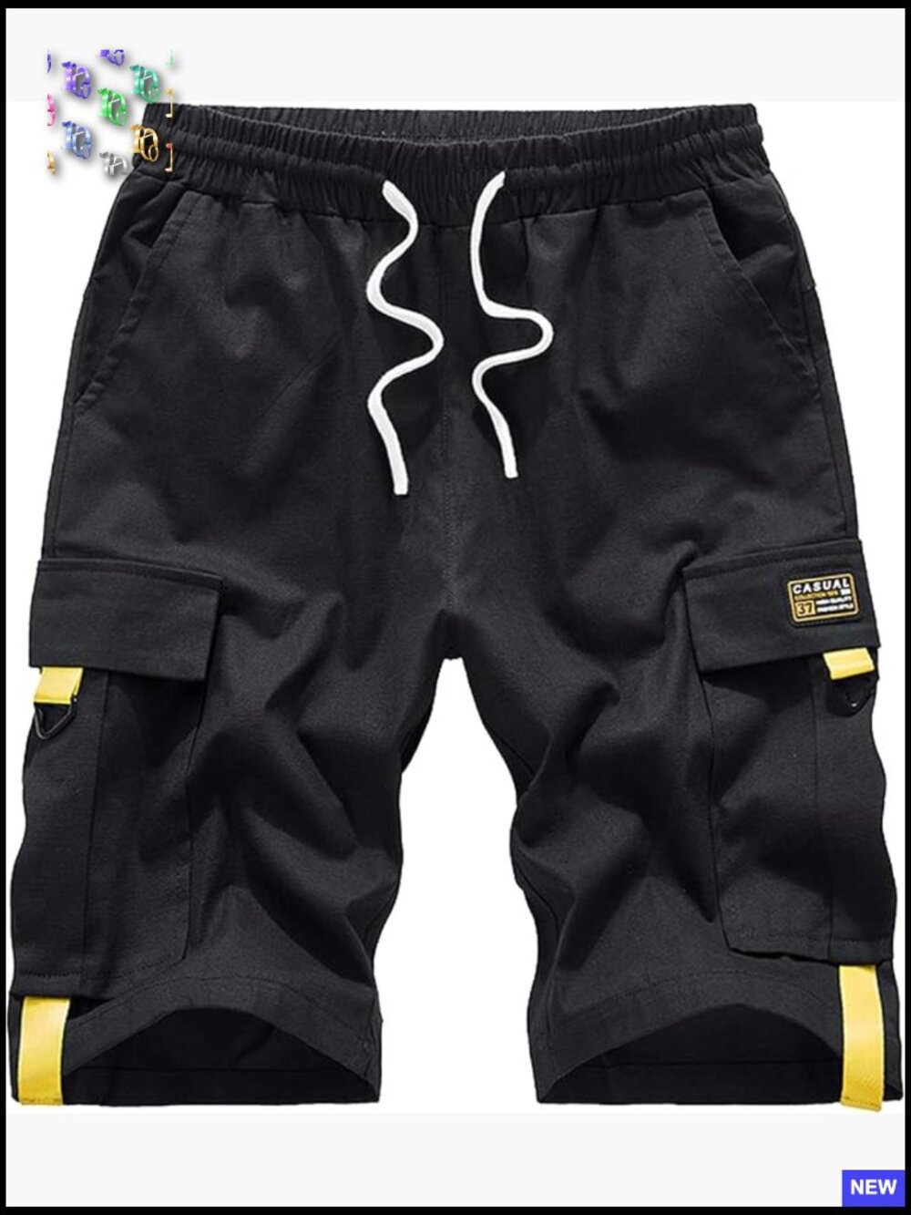 Casual Cotton Cargo Shorts Elastic Waist Drawstring Loose Fit Outdoor